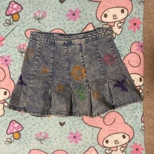 No Boundaries Denim Mini Skirt with Floral Details